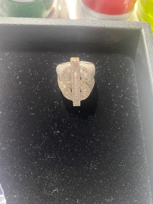 14K BAGUTTE DIAMOND DOLLAR SIGN RING