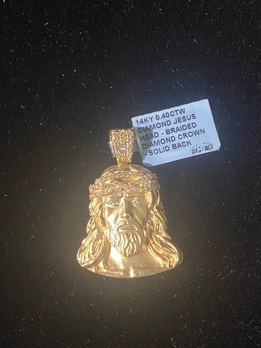 14K DIAMOND JESUS HEAD PENDANT