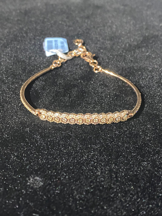 14K RG ROUND WITH HALO BEZEL DOUBLE HINGED BANGLE