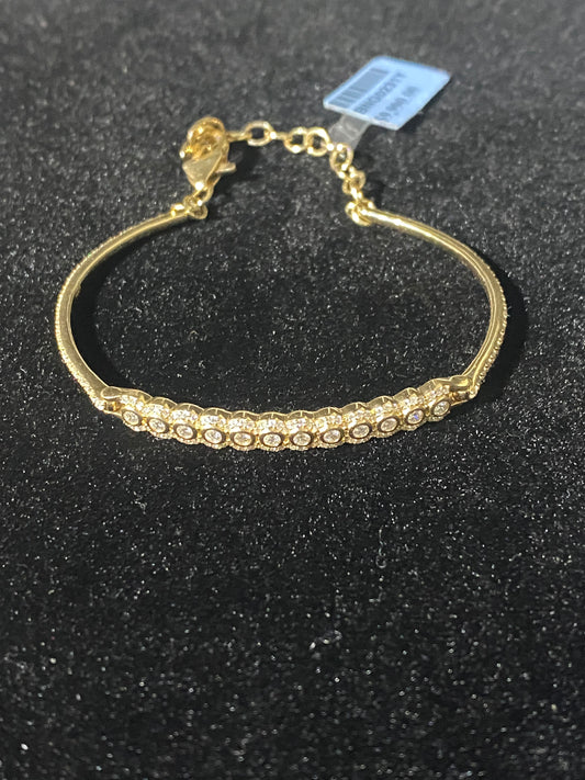 14K YG ROUND WITH HALO BEZEL DOUBLE HINGED BANGLE