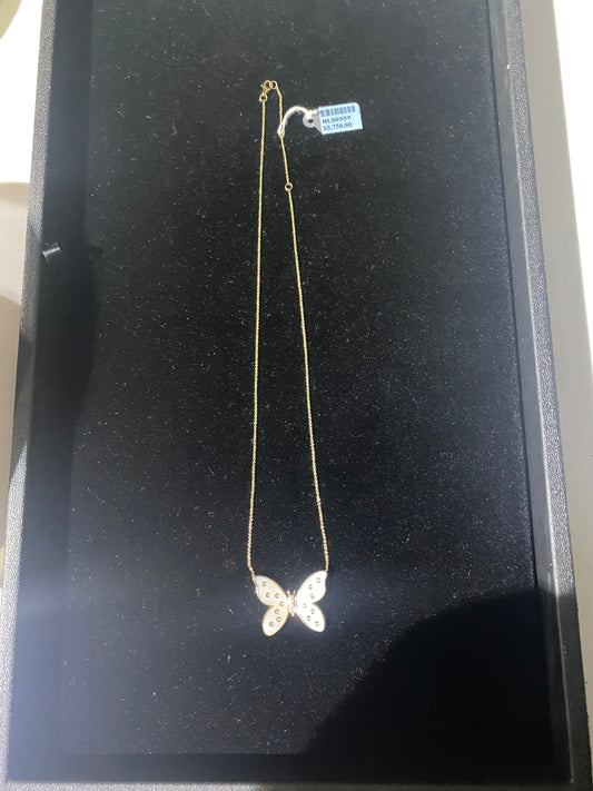 14K DIAMOND MOTHER OF PEARL DOUBLE BUTTERFLY NECKLACE