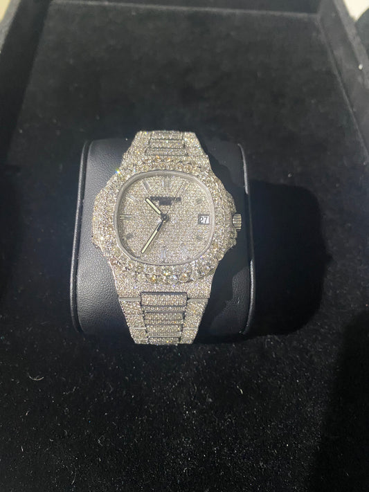 PATEK WHITE DIAL FULL VVS DIAMOND WATCH