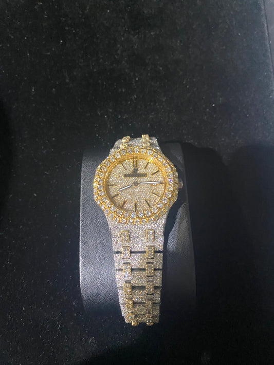 LADIES AP WHITE/YELLOW DIAL FULL VVS DIAMOND WATCH